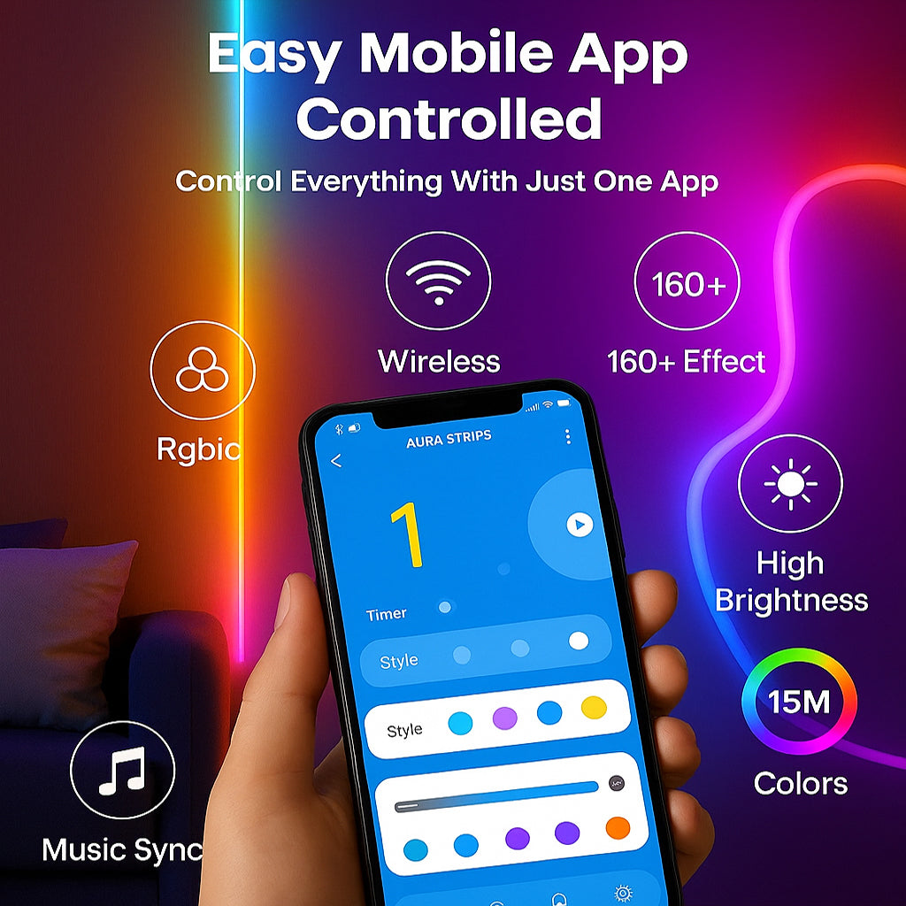 Uni Glow Smart RGB-IC Silicon Neon Strip Light (5M) | Dreamcolor LED Rope with Music Sync, DIY Effects, Remote + App Control | Works with Alexa &amp; Google