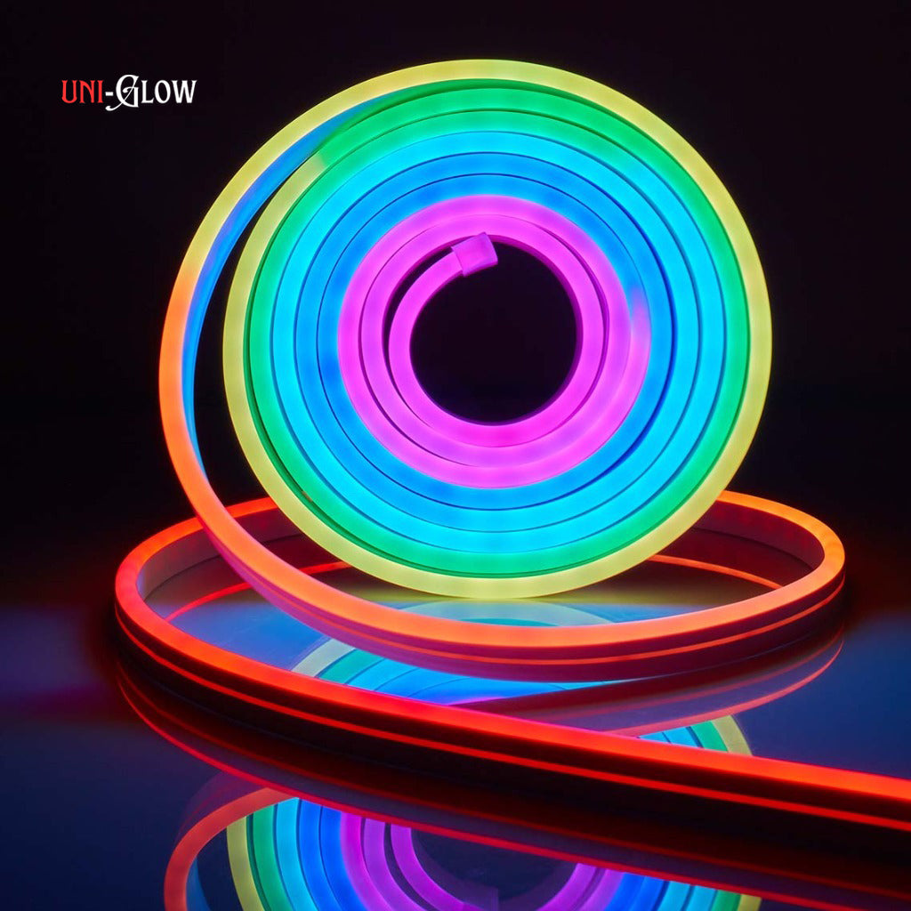 Uni Glow Smart RGB-IC Silicon Neon Strip Light (5M) | Dreamcolor LED Rope with Music Sync, DIY Effects, Remote + App Control | Works with Alexa &amp; Google