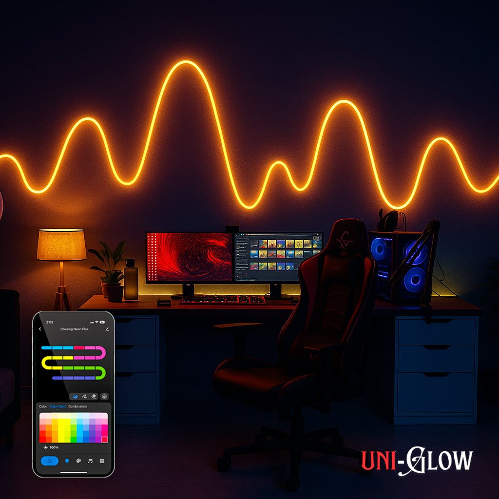 Uni Glow Smart RGB-IC Silicon Neon Strip Light (5M) | Dreamcolor LED Rope with Music Sync, DIY Effects, Remote + App Control | Works with Alexa &amp; Google