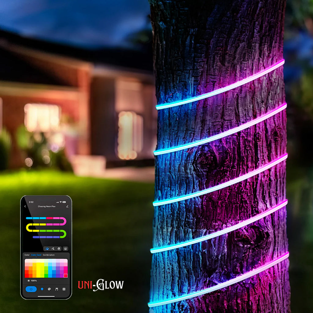 Uni Glow Smart RGB-IC Silicon Neon Strip Light (5M) | Dreamcolor LED Rope with Music Sync, DIY Effects, Remote + App Control | Works with Alexa &amp; Google